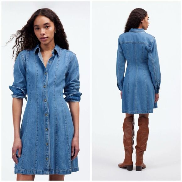 Madewell Denim Shirt Dress Button Front Chambray Long Sleeve Casual Size XXS - Picture 1 of 12